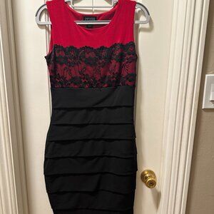 Enfocus Studio Sleeveless Lace & Tiered Black/Red Dress – Size 4 (Used)